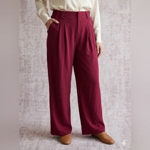 HALARA Wide-Leg Pleated Pants in Wine Burgundy